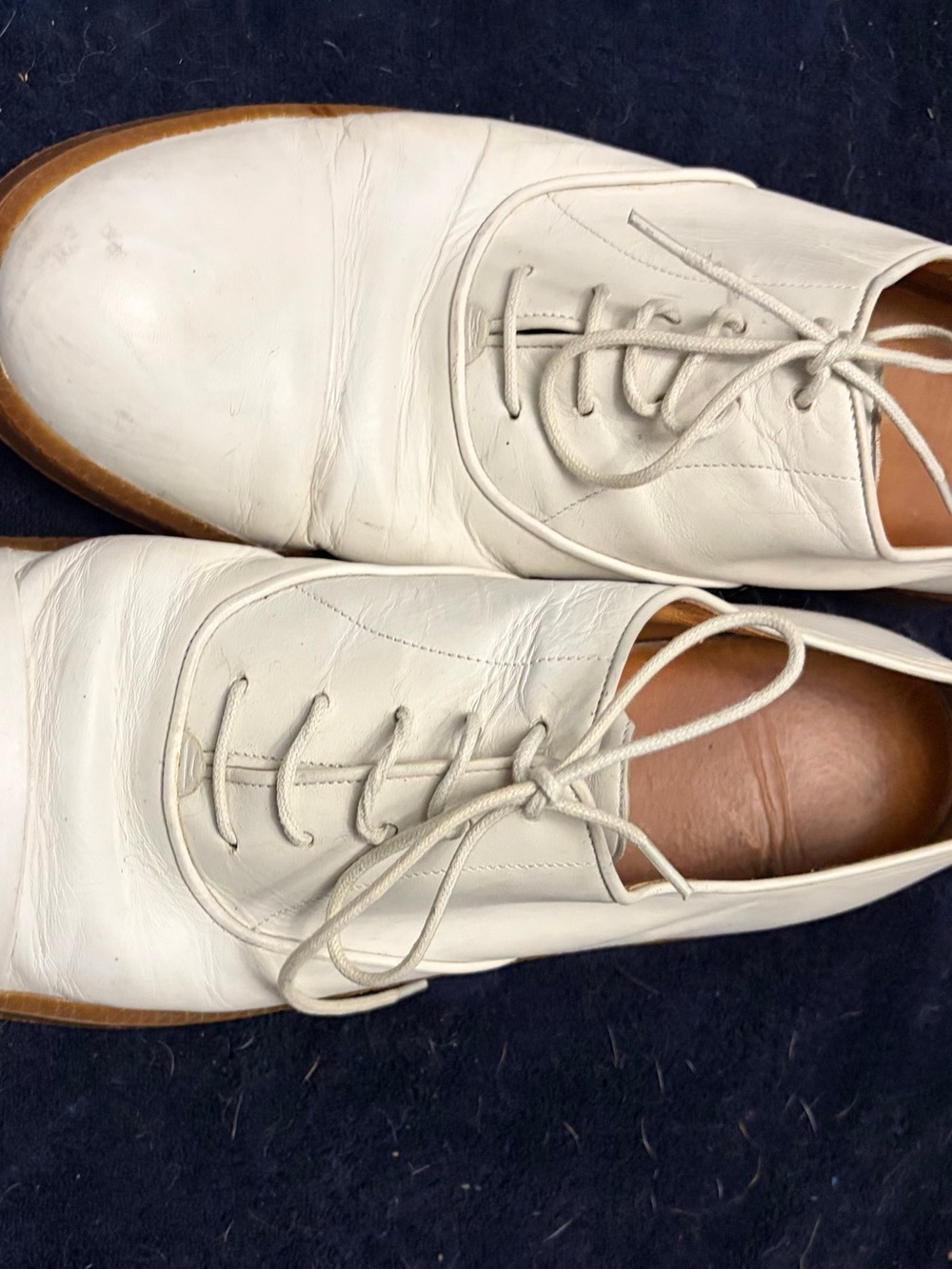Dries Van Noten White Leather Lace-Up Loafers with Tan Sole